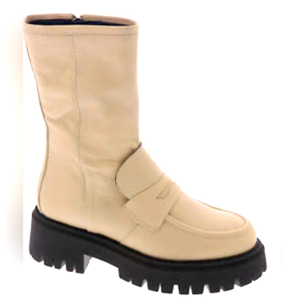 NWT NIB Free People Madison Leather Loafer Platform Boot Light Tan 38 Side Zip